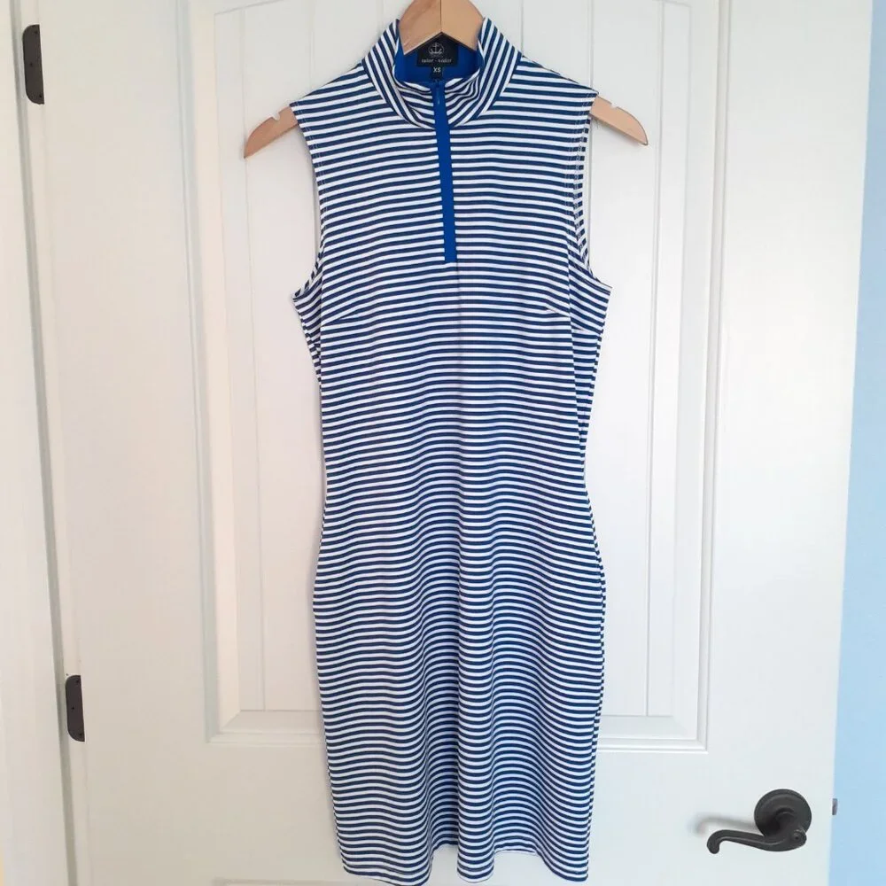 Sailor Sailor Sleeveless 1/4 Zip Striped Dress with Pockets Blue White Size XS - Picture 12 of 12